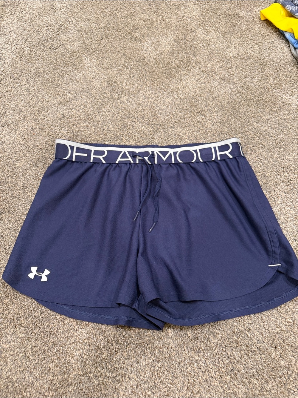 Under Armour Women's Navy Blue Athletic Shorts with Logo Waistband